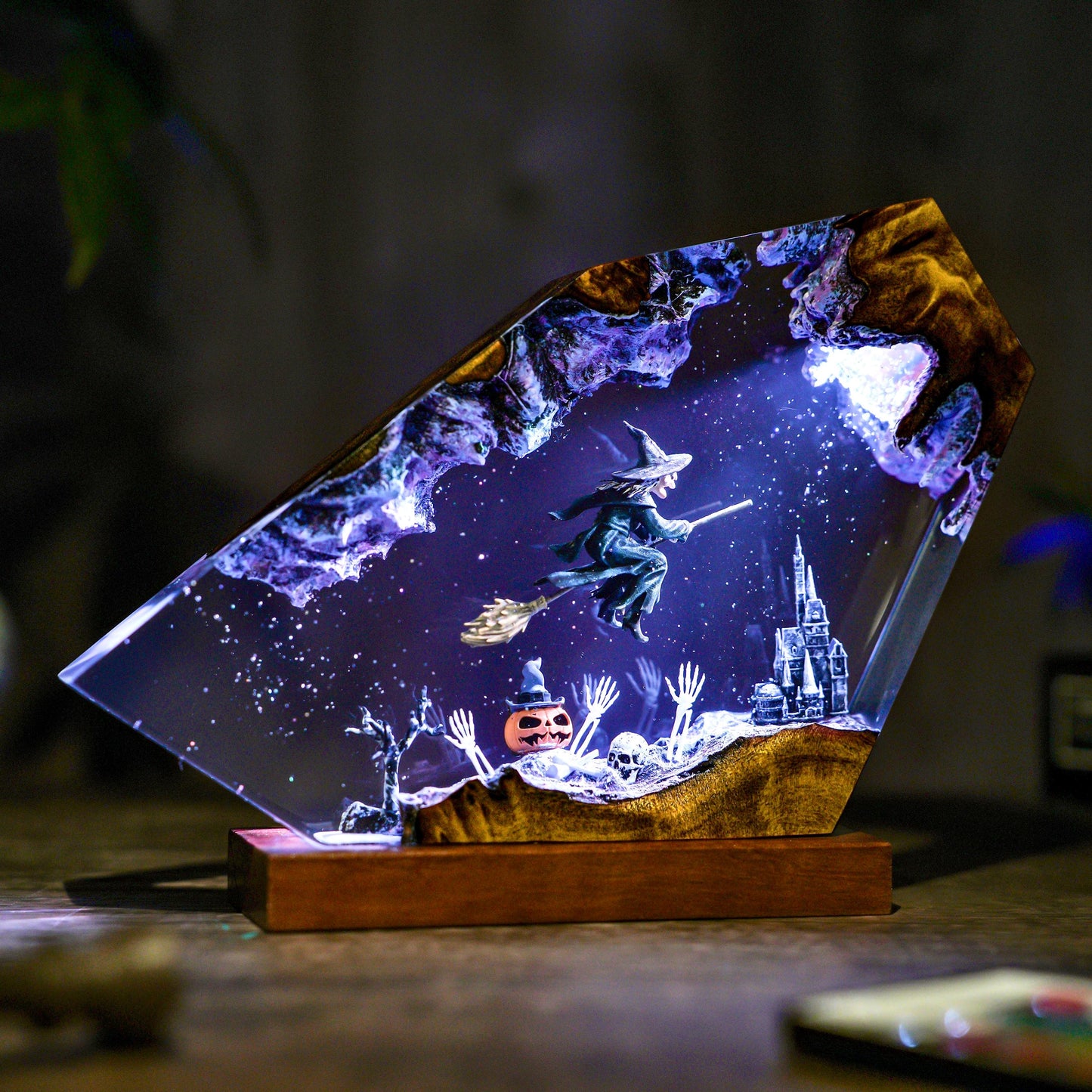Handmade Halloween resin wood lamp