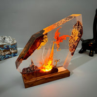 Fire breath dragon resin lamp