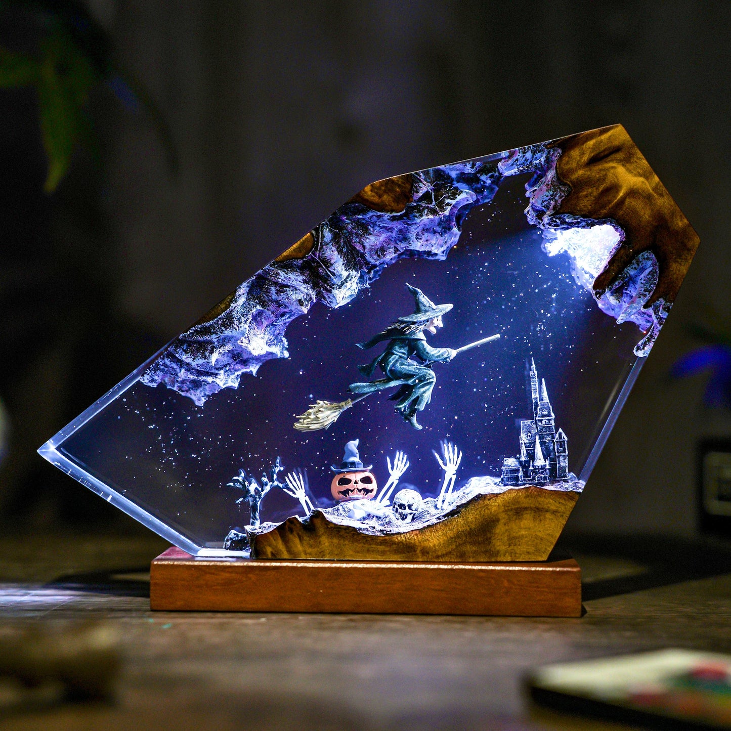 Handmade Halloween resin wood lamp