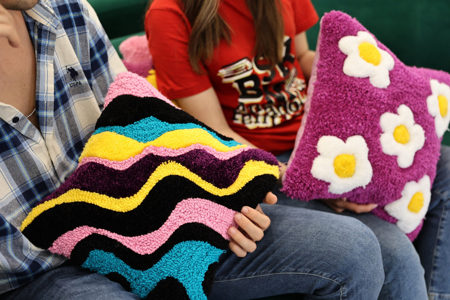 Punch Needle Tufted Wavy Squiggle Pillow