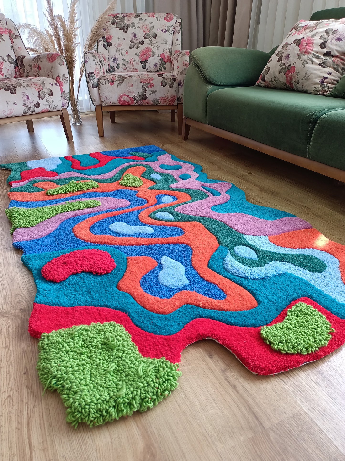 Irregular Multicolor Abstract 100% Hand Tufted Rug