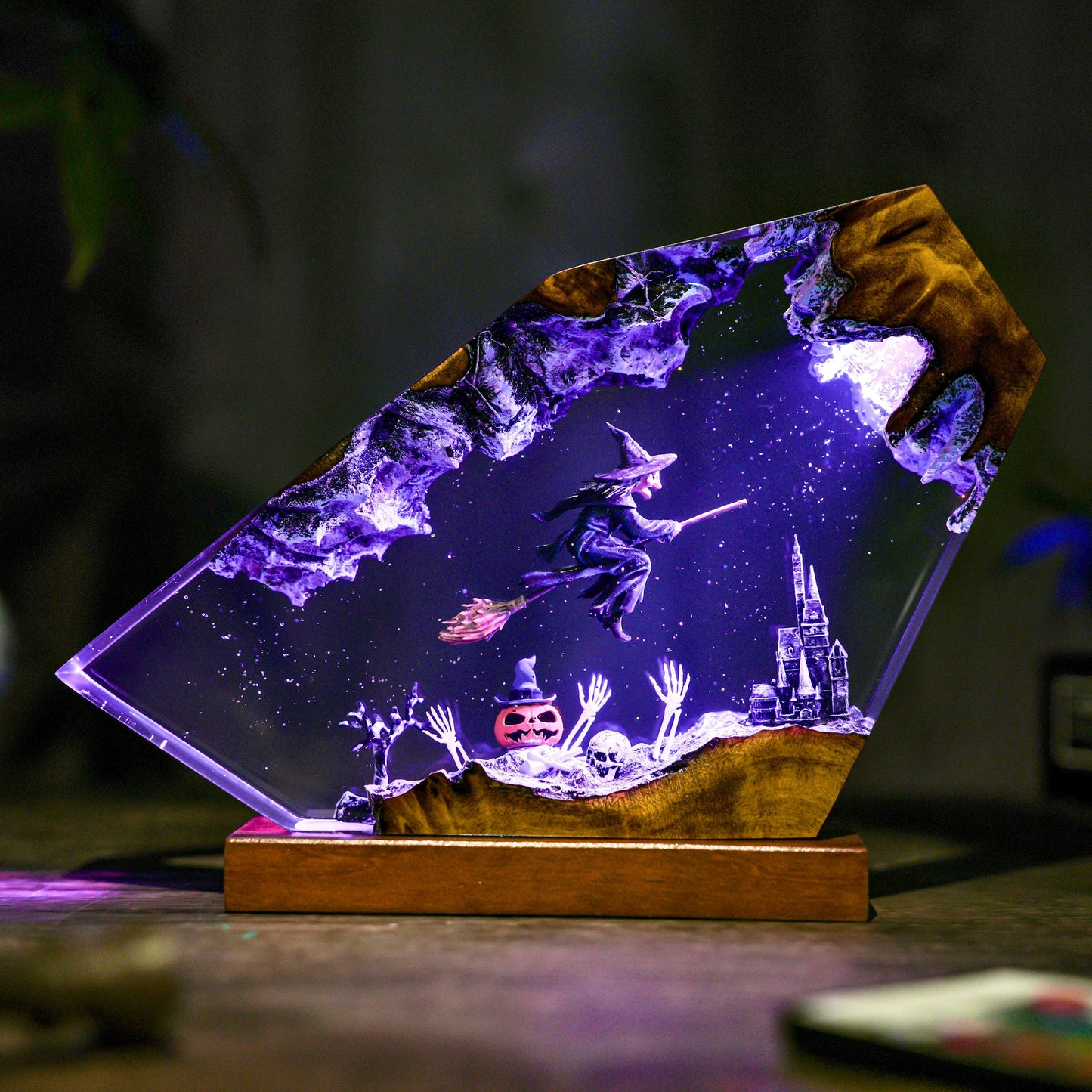 Handmade Halloween resin wood lamp