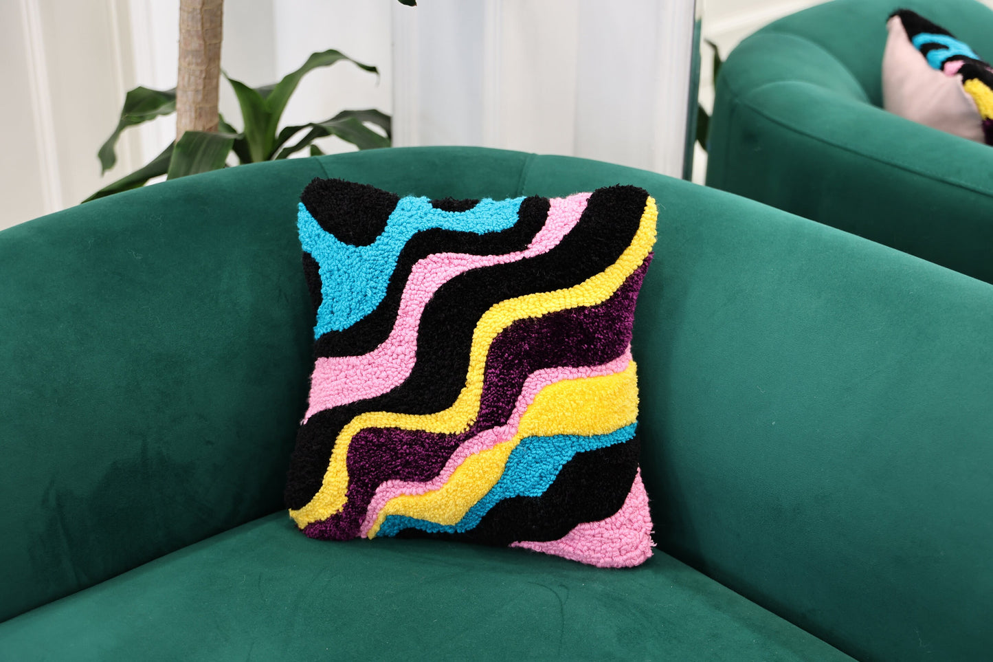 Punch Needle Tufted Wavy Squiggle Pillow