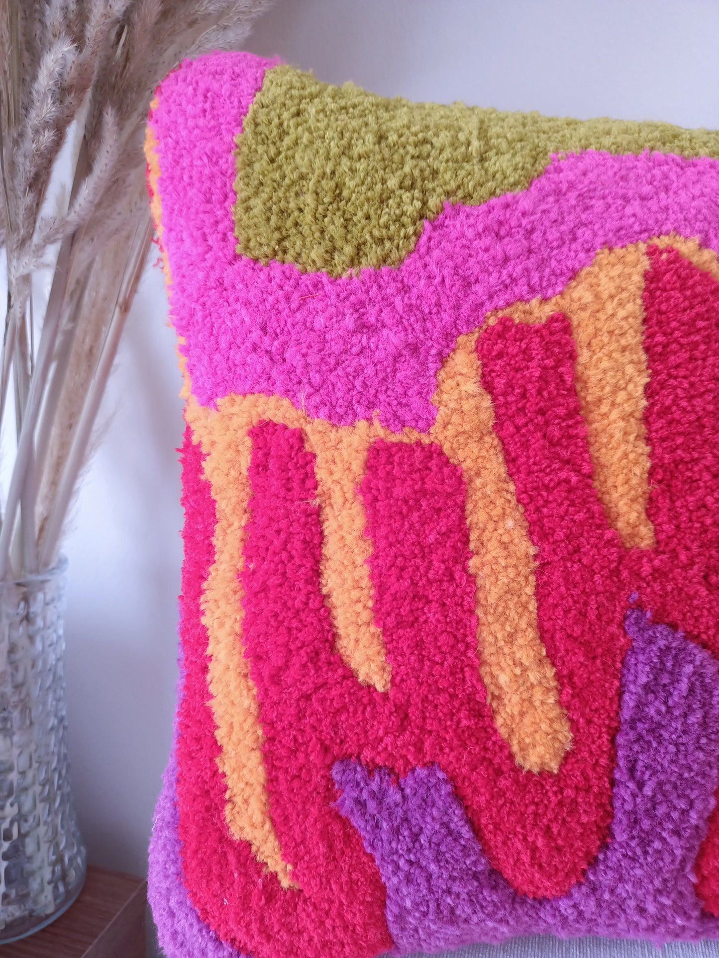 Colorful Abstract Hand Tufted Solid Pillow with Insert and Linen Back