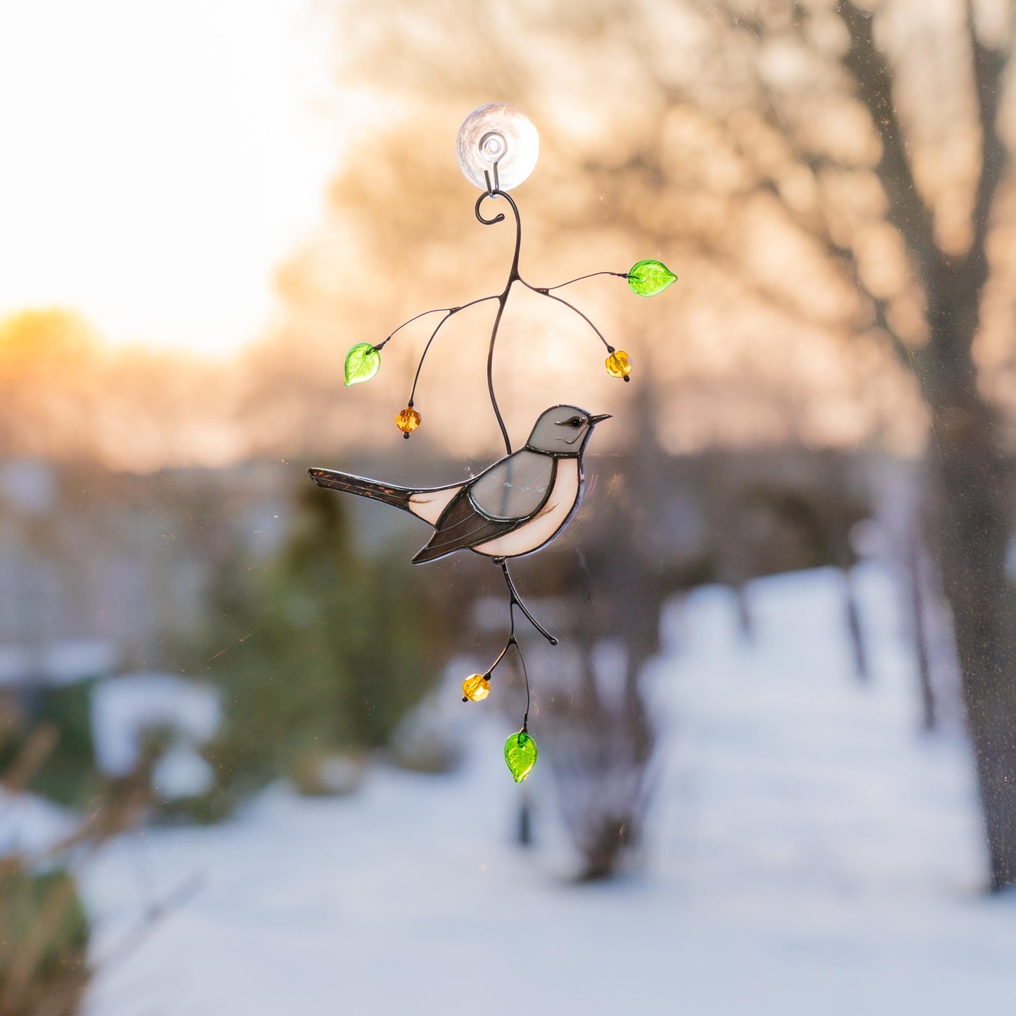 Mockingbird Modern stained glass window hangings