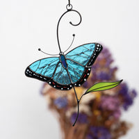 Blue moprho Butterfly stained glass window hangings