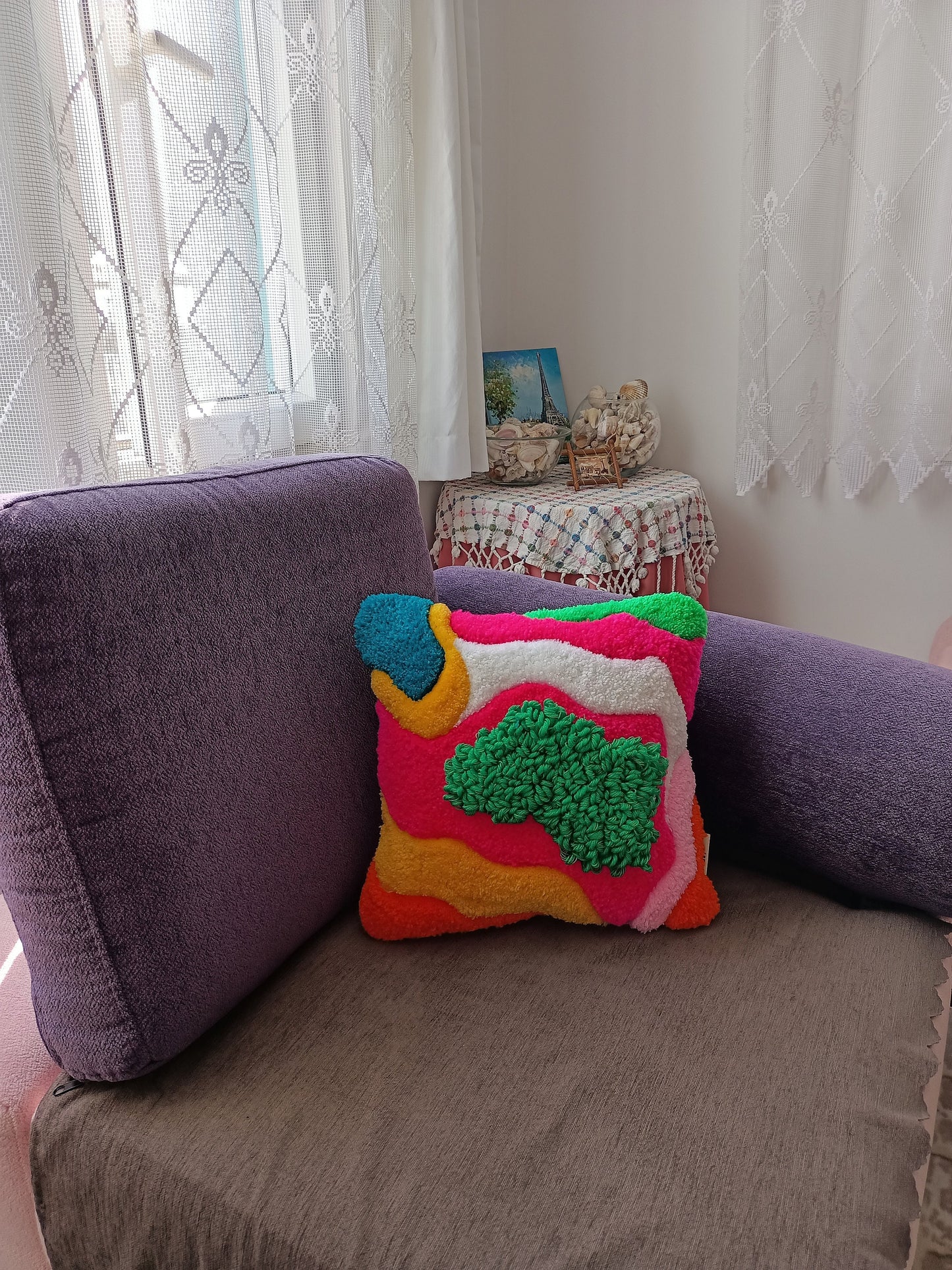 Contemporary Abstract Colorful Fluffy Hand Tufted Sofa Pillow Cover