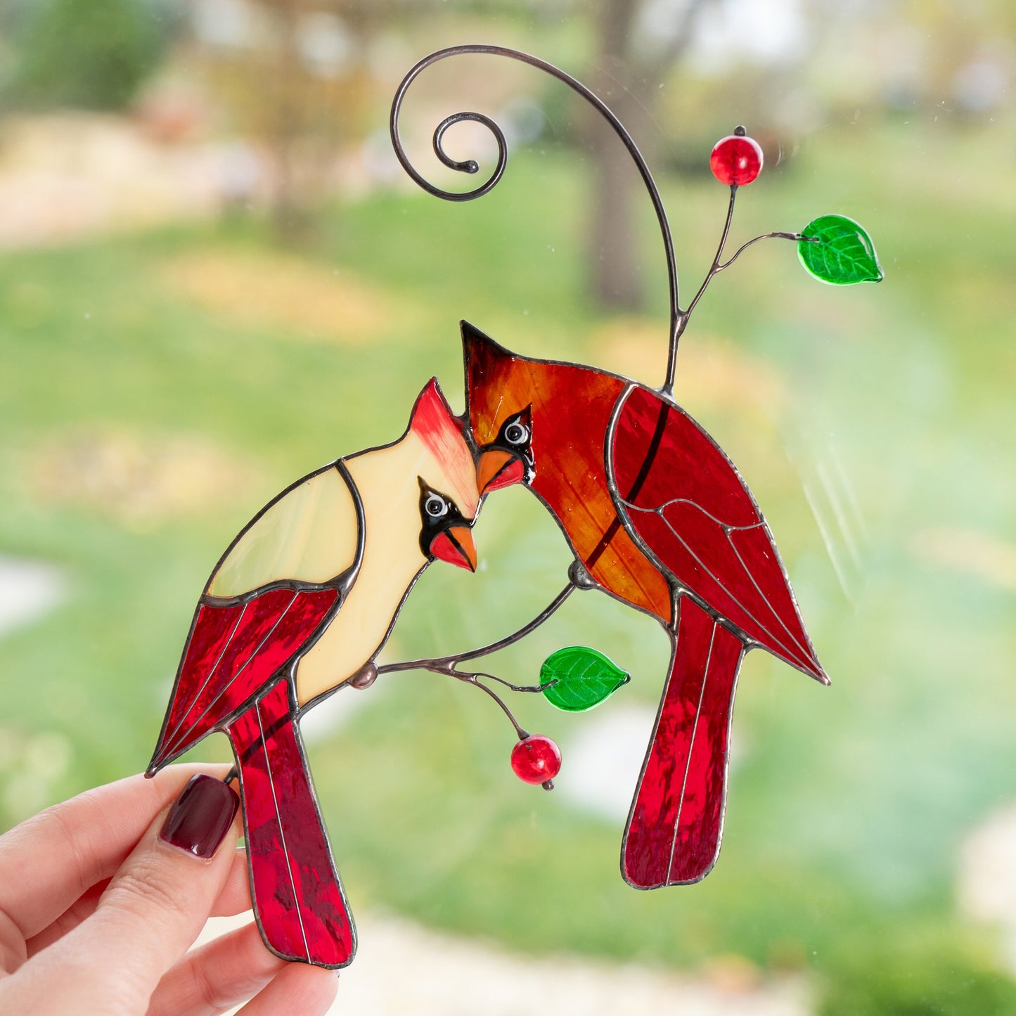 Custom Stained glass cardinal suncatcher