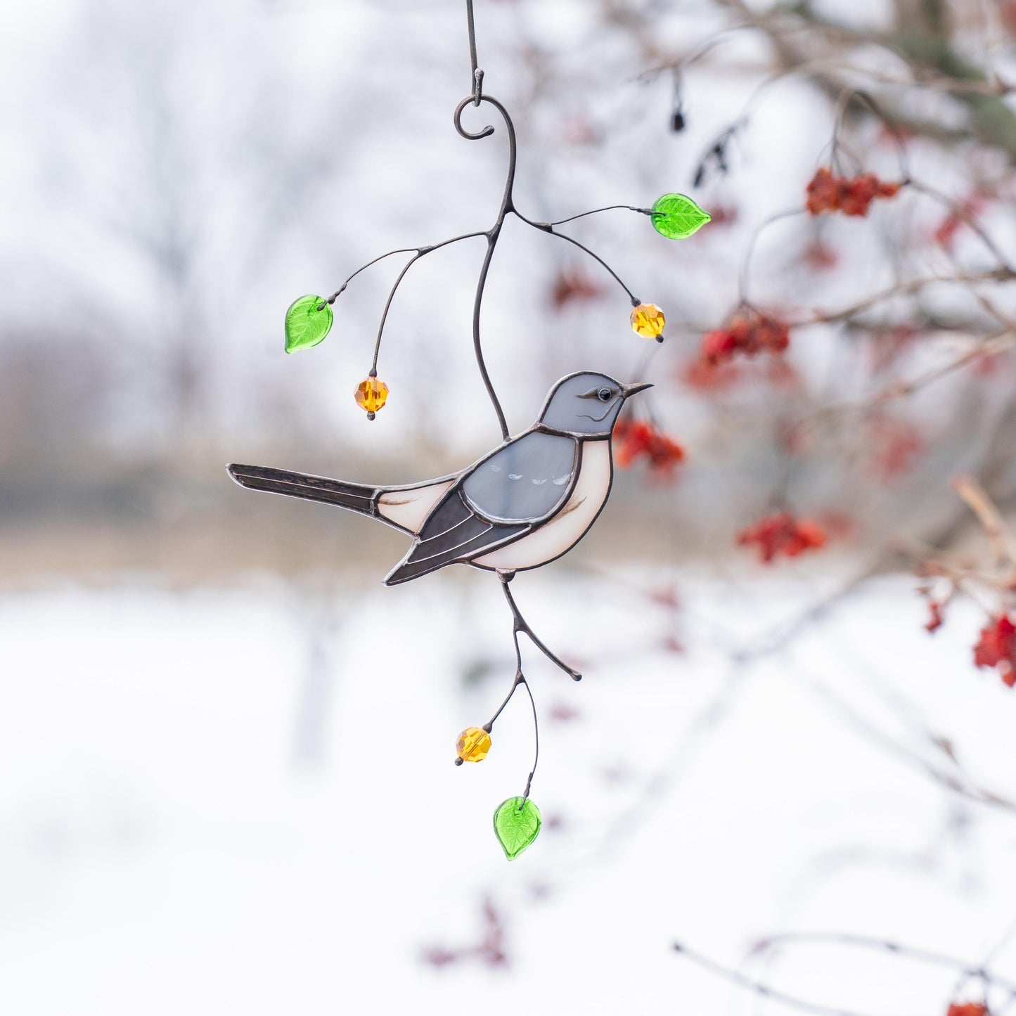Mockingbird Modern stained glass window hangings