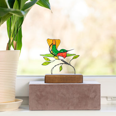 Custom stained glass hummingbird panel
