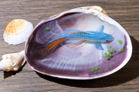 Epoxy resin painting blue koi int a strong shell, resin handcraft