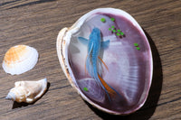 Epoxy resin painting blue koi int a strong shell, resin handcraft