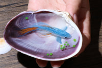 Epoxy resin painting blue koi int a strong shell, resin handcraft