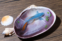 Epoxy resin painting blue koi int a strong shell, resin handcraft