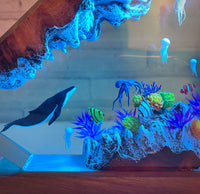 Humpback whale and Jellyfish resin night light,Epoxy and Wooden Night Lights