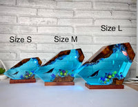 Humpback whale and Jellyfish resin night light,Epoxy and Wooden Night Lights