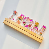 Mom Letter Night Light, Custom Real flower Epoxy Resin Decor bedside Lamp