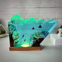 Daddy and baby Manta Rays Lamp, Epoxy Resin Table Lamp, Ocean Resin Lamp