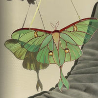 Luna moth stained resin window hangings