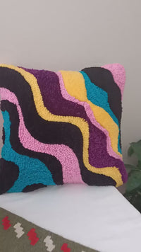 Punch Needle Tufted Wavy Squiggle Pillow