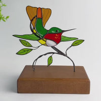 Custom stained glass hummingbird panel