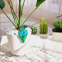 Kingfisher Bird Planter Stained Glass Decor