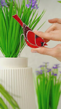 Stained glass Red cardinal planter decor